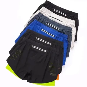 Customized Men’s Activewear Shorts High Quality Slim Fit 6-Inch Inseam Split Hem String Nylon Elastane Mesh Solid Casual