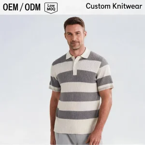 Customized Men’s Patterned Arabian Style Stand Up Short Sleeved Casual Buttoned Knitted Summer Pullover