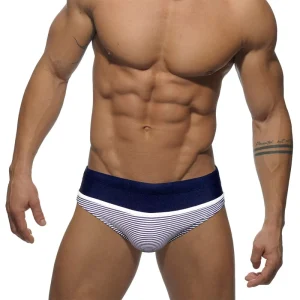 Customized Men’s Triangle Swim Trunks Striped Fashionable Stretchy Youth Shorts Beach Professional Swimwear