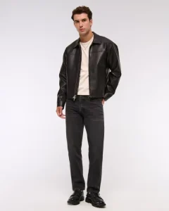 Customized Men’s Vintage Black Washed Straight Leg Jeans for Outdoor Daily Wear