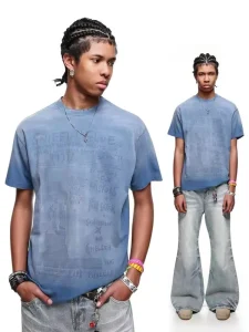 Customized Men’s Washed Casual T-Shirts Faded Vintage Band Print Streetwear Oversized Cotton T-shirt