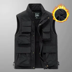 Customized Printed Men’s Winter Workwear Vests Outdoor Multi Pocket Tool Vest Wool Lining Warm Sleeveless Vest Jacket