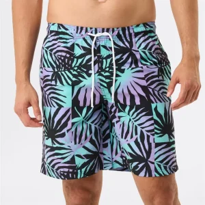 Customized Printed Quick Dry Stretch Beach Summer Swim Shorts Purple Green Wave Zone Men’s Print Boardshorts