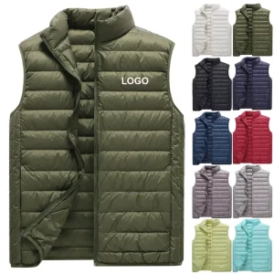 Customized Unisex Duck Down Vest Men’s Lightweight Slim Fit Sleeveless Standing Collar Vest With Pockets For Storage