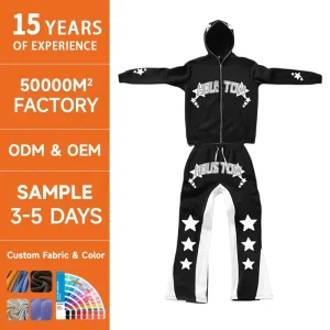 Customized Vintage Hooded Breathable Winter Men’s Tracksuits 2 in 1 Design Fleece Front Logo Screen Printing OEM
