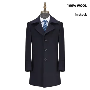 DM10002 100% Wool Navy Blue Men’s Coat Coat for Men Wool