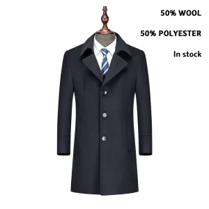 DM5002 50% Wool Navy Blue Men’s Coat Male Coat
