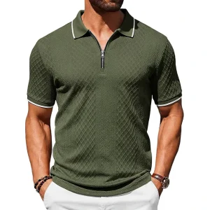 Dark Custom Logo Breathable For Shirt Men Simple Retro Loose Jacquard Casual Zipper Short Sleeve Turn Down Collar