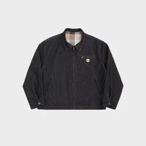 Dark Wash Lined Zip Up Workwear Outerwear Men’s Retro Style Denim Jacket