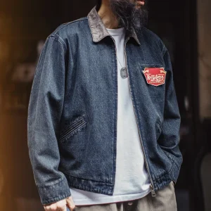 Denim Jacket Men Washed Denim Detroit Jacket American Retro Workwear Notch Lapel Distressed Jacket Spring