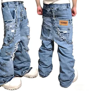 Design Men Denim Jeans Stackable Jean Pant Hip hop Style Laid back Streetwear Men’s Wide Jeans