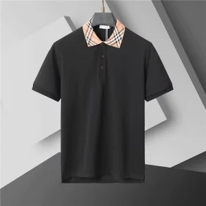 Designer Bur Men’s Polo Shirt with Check Collar Berry Vintage Check Short Sleeve