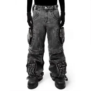 DiZNEW Men Custom Logo Jeans Plus Size Top Quality Multi Pocket Baggy Men’s Jeans