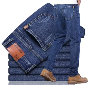 Direct Factory Sale Men’s New Slim Straight Casual Jeans for Winter Autumn Thickened Denim with Mid Waist High Street Style