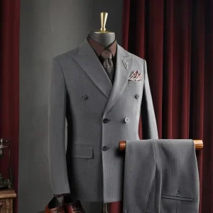 Double Breasted Anti-wrinkle Tailored Slim Fit Jacket Men’s Suit Set for Men’s Professional Business Wedding