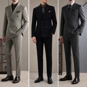 Double Breasted Men’s Business Formal Wedding Groom Suit Set Slim Fit Anti Wrinkle Worsted Fabric Blazer Jacket Groomsman