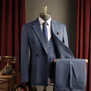 Double Breasted Mens Suit Set Anti-wrinkle Business Suits Tailored Slim Fit Blazers Jacket for Men’s Formal Wedding
