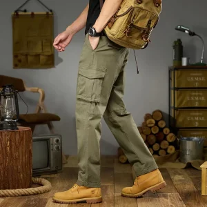 Drawstring Cargo Pants for Men High Waist Midweight Breathable Eco Friendly Cotton Spandex Joggers High Street Style All Season