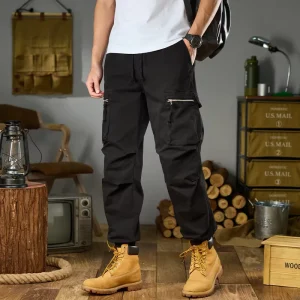 Drawstring Men’s Eco Friendly Cotton Spandex Elastic Waist Lightweight Joggers Breathable Cargo Pants Custom Colors Logo for 4