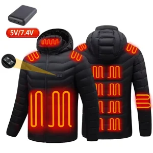 Dual Control 15 Zones Men’s Heated Jacket Windproof Electric Insulated Coat Hoodie