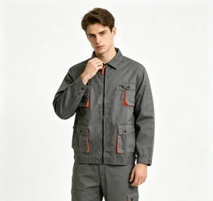 Durable Grey Orange Mens Work Suit Mens Grey Orange Workwear Jacket & Pants Durable Uniform for Industrial Jobs