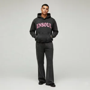 ES Customization Vintage Acid Wash Rhinestone Heavyweight Printed Knitted Hoodie Sweatpants Suit Men’s Streetwear