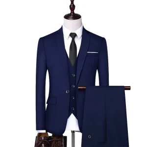 EUR US Size XS 3XL Luxury 3 Piece Double Breasted Breathable Garment Dyed Men’s Wedding Business Suit Slim Solid Color Blazer +