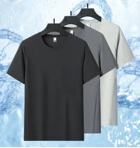 Eco-Friendly Breathable Men’s Casual T-Shirts Solid Custom Embroidered Printed Logo Ice Feeling Knitted Nylon/Spandex
