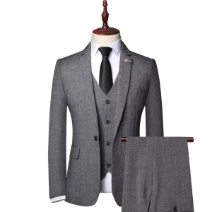 Elegant Suit Three Piece Men’s British Slim Solid Color Groom Wedding Banquet Luxury Mens Formal Suits and Blazers