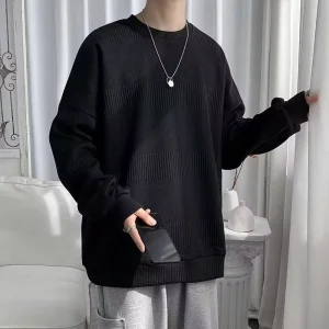 Elegant Versatile Solid Color Autumn Men’s Sweater Simple Loose Comfortable Style Top Knit Wear Shirt