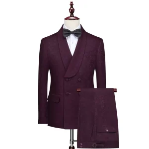 Elegant Worsted Casual Double-Breasted Shawl Lapel Blazer Pant Two-Pieces Men’s Suit for Wedding