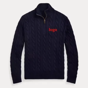 Embroidered Logo Man Sweater Half Zip Knitted Cotton Men’s Sweater Twisted Vintage Youth Couple’s Base Layer Knitwear