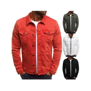 European American Denim Coat Casual Solid Color Jacket Cardigan Button Men’s 100% Cotton Spring