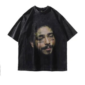 European American High Street Vintage Portrait Print Loose Short Sleeve T shirt for Men Trendy Hip Hop Casual Style Couple’s