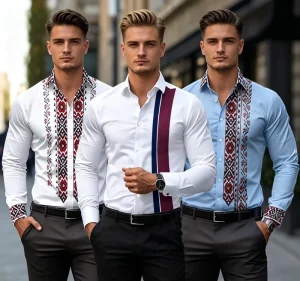 European American Men’s Long Sleeved Shirts Spring Printed Shirts Ethnic Style Stand Collars Eco friendly