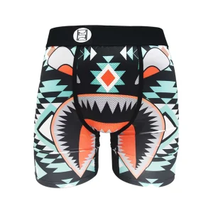 European American Trend Men’s Five-Point Long Sports Underwear Mid-Rise Breathable Knitted Printed Adult Boxer Briefs Logo Waist