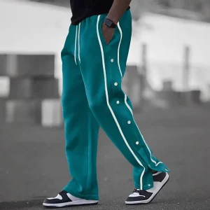 European Size Men’s Button-Down Casual Pants Trendy Retro Ankle-Tied Polyester
