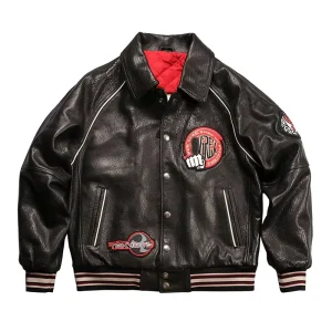 European USA Size Genuine Leather Coat Men’s Customized Black Fashion Dragon Thickened Sheepskin Jacket