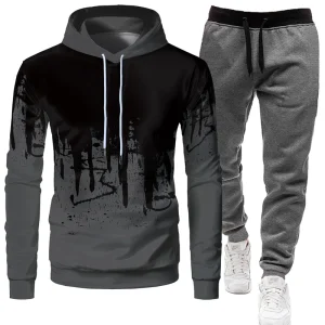 European and American Style Sports Hoodie Set Autumn and Winter Fleece-lined Splatter Paint Hoodie Set Factory Direct Supply