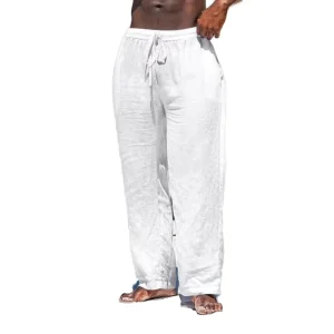European and American Summer Baggy Breathable Linen Men’s Long Pants Wish Loose Casual Sports Linen Straight Leg Pants