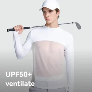 FSY20 Fashion Men Long Sleeve Workout Outdoor Running T Shirt Sun Protection Fitness Clothing Golf Crew Neck