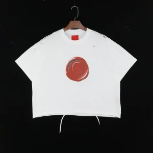 Fabric Men’s 100% Cotton Digital Printing Streetwear Style Distressing Short Sleeve T-shirts