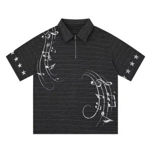 Factory Can Customize Elegant Retro Striped Flower Digital Printing Breathable Zipper Men’s Short Sleeved Polo Shirts
