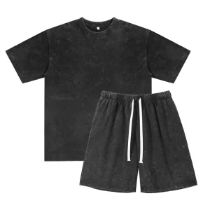 Factory Cotton Fashionable T-shirt Set Activewear Custom Color Printed Men’s 2 Piece T-shirt Set for Men
