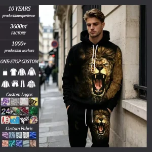 Factory Custom Autumn/Winter 3D Printing Men’s Hooded Sweater Set, Sportswear Hoodie Set