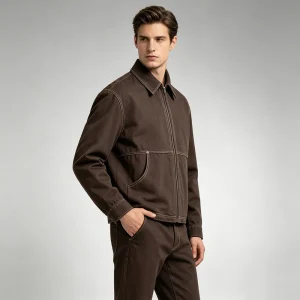 Factory Custom Contrast Stitching Men’s Boxy Fit Washed Canvas Work Jacket Vintage Washed Cotton Twill Workwear Jacket
