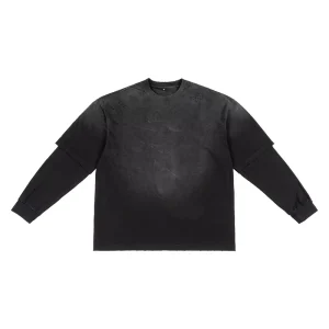 Factory Custom Men’s Long Sleeve Double Layer 100 Cotton Graphic Printing Logo 260gsm Distressed Pullover Sweatshirts Men