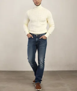 Factory Custom ODM OEM Men’s Winter Knitwear High Collar Slim Fit Jacquard Texture Warm Casual Cable Knit Sweater