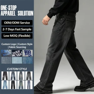 Factory Custom made Black Baggy Jeans Men Spring Heavy duty Retro Workwear Style Multi pocket Loose Jeans