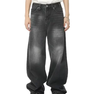 Factory Customized Men’s Jeans Streetwear Hip Casual Wide Leg Stone Washed Loose Straight Baggy Cargo for Men